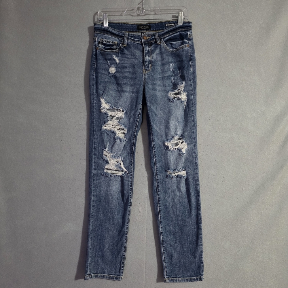 Judy Blue Womens Mid Rise Boyfriend Fit Distressed Jeans JB8286MD Size 7/28